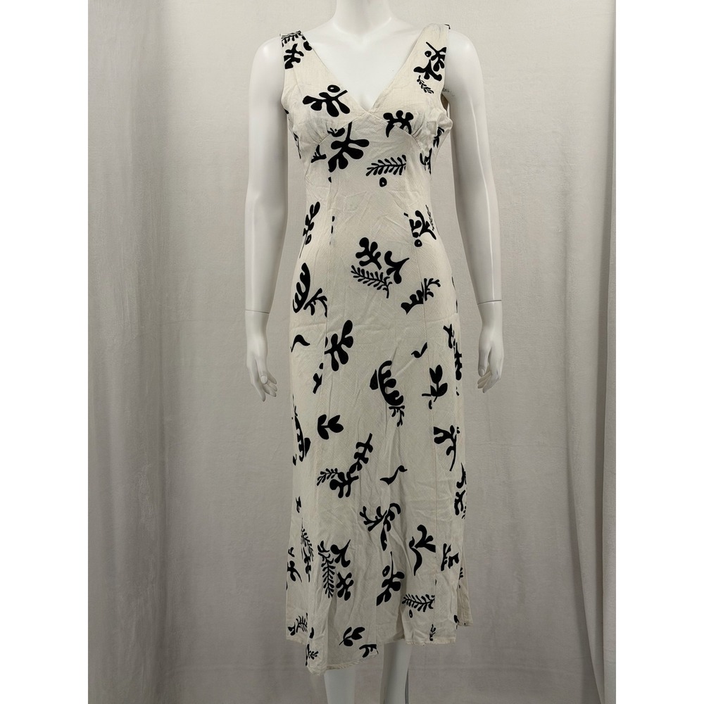 Paper Heart Anthropologie Dress Womens Small Ivory Black Boho Linen Blend Midi